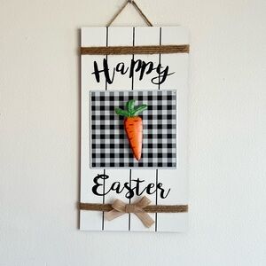 Happy Easter Sign Black and White Buffalo Check 9.5x18" New